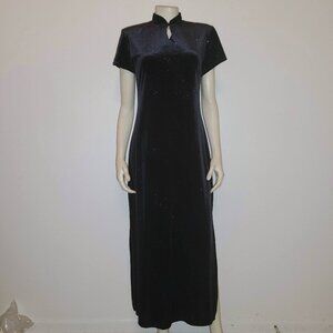 DJ & CO By Dawn Joy Vintage 80s/90s Velvet Cheongsam Dress, Size 8